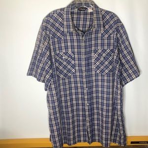 Vintage Corzini single stitch blue plaid pearl snap‎ western rodeo Shirt XL Tall